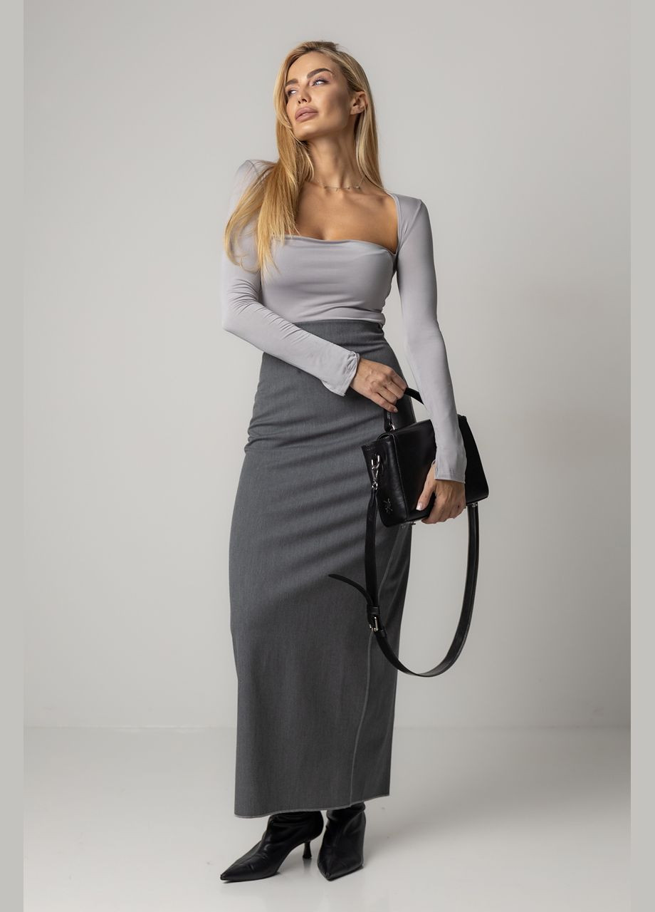 Сірий демісезонний еластичний кроп-топ з вирізом каре - сірий колір, xs (sku_04593) No Brand