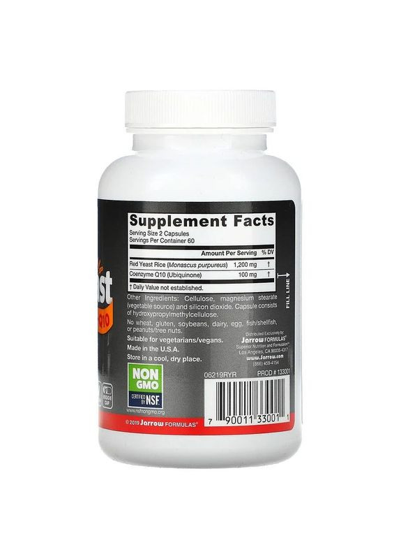 Красный ферментированный рис Red Yeast Rice + Co-Q10, 120 вегакапсул для поддержки сердечно-сосудистой системы Jarrow Formulas (326051514)