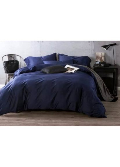 Комплект полуторного постельного белья Роял тёмно-синий в ПОДАРОЧНОЙ КОРОБКЕ Сатин 145*210 Moka textile (308071671)