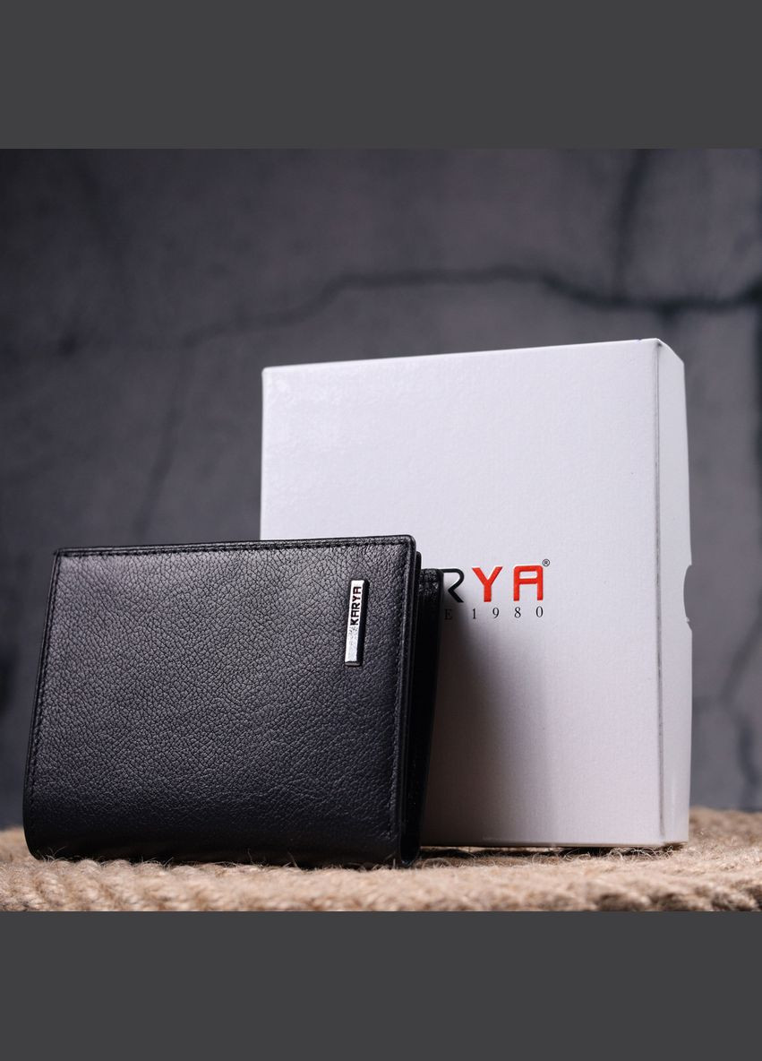 Вертикальный маленький кошелек мужской Кожаный без застежки 21362 Черный Karya (306882050)