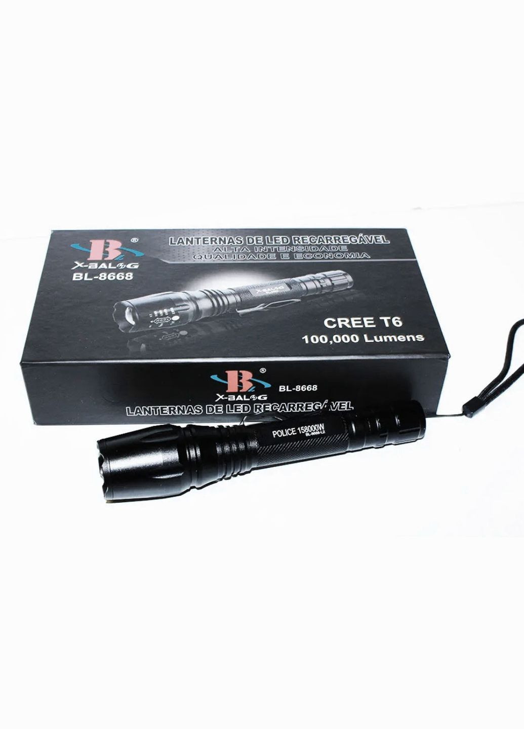 Ліхтар ручний акумуляторний BL-8668 з кліпсою та ремінцем зум CREE T6 2x18650 ZOOM X-Balog (297332040)