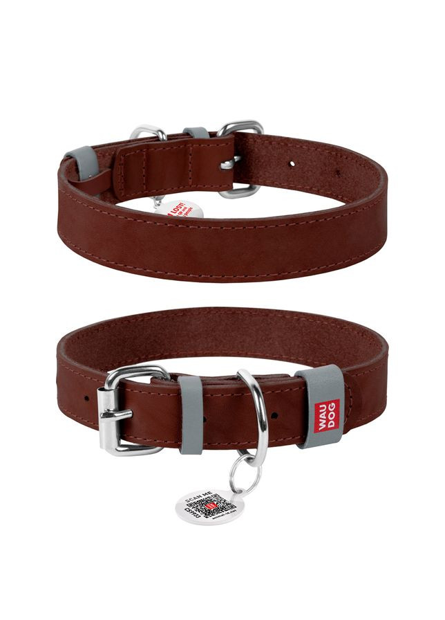 Ошейник для собак кожаный Classic, Ш 25 мм, Длин 38-49 см коричневый WAUDOG (322001678)