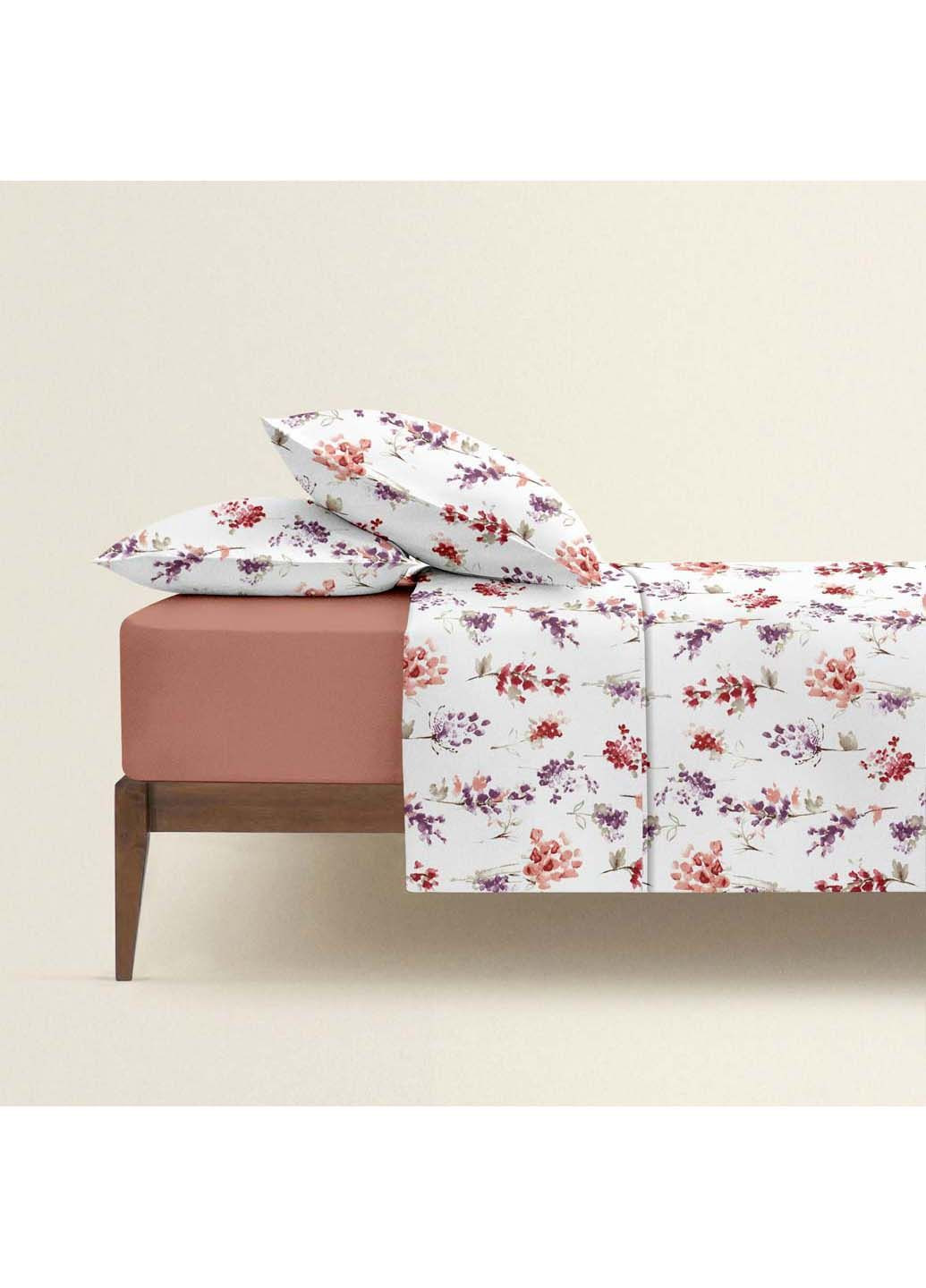 Двоспальна постіль з простирадлом на гумці WATERCOLOR FLOWERS CS5 180х220 см Cosas (307474381)