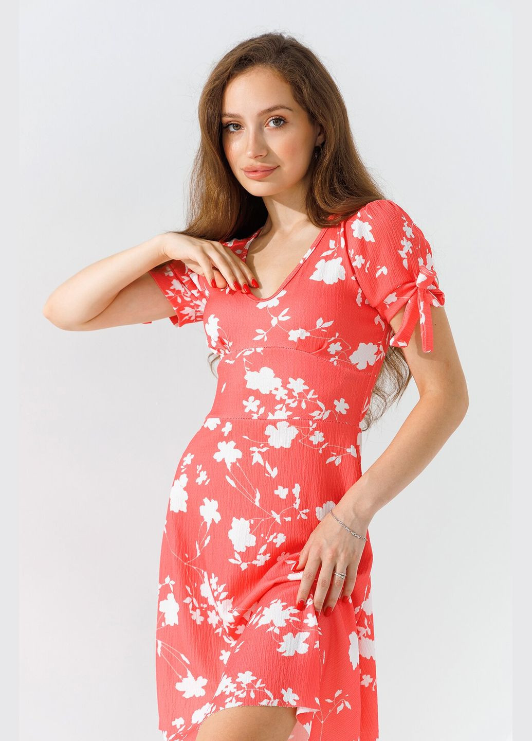 Коралловое повседневный платье с узором женское 24128 коралловый (2000990623676s) shop (2000990623676) Poncik