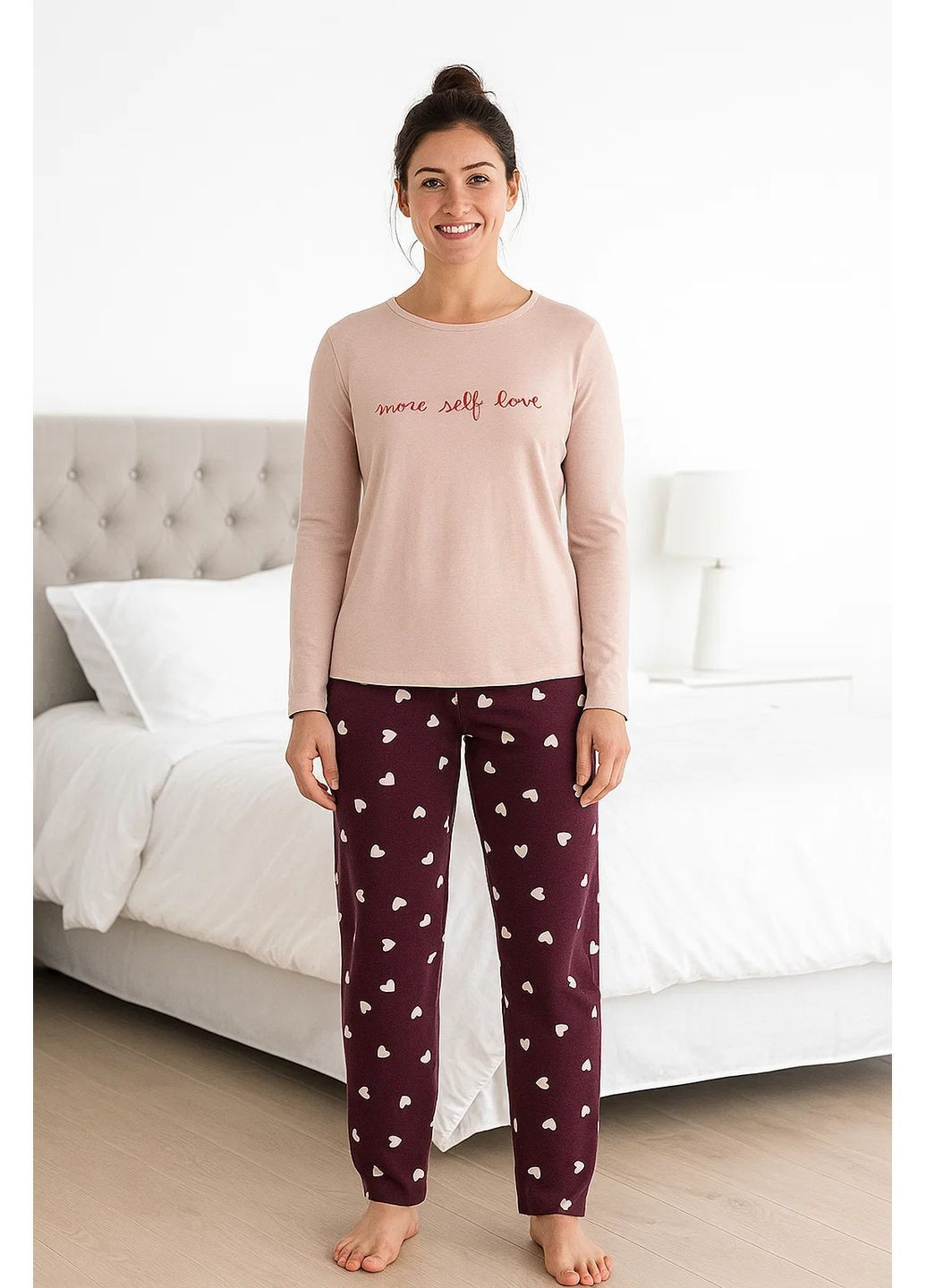 Светло-розовая всесезон женская пижама лонгслив + брюки up2fashion