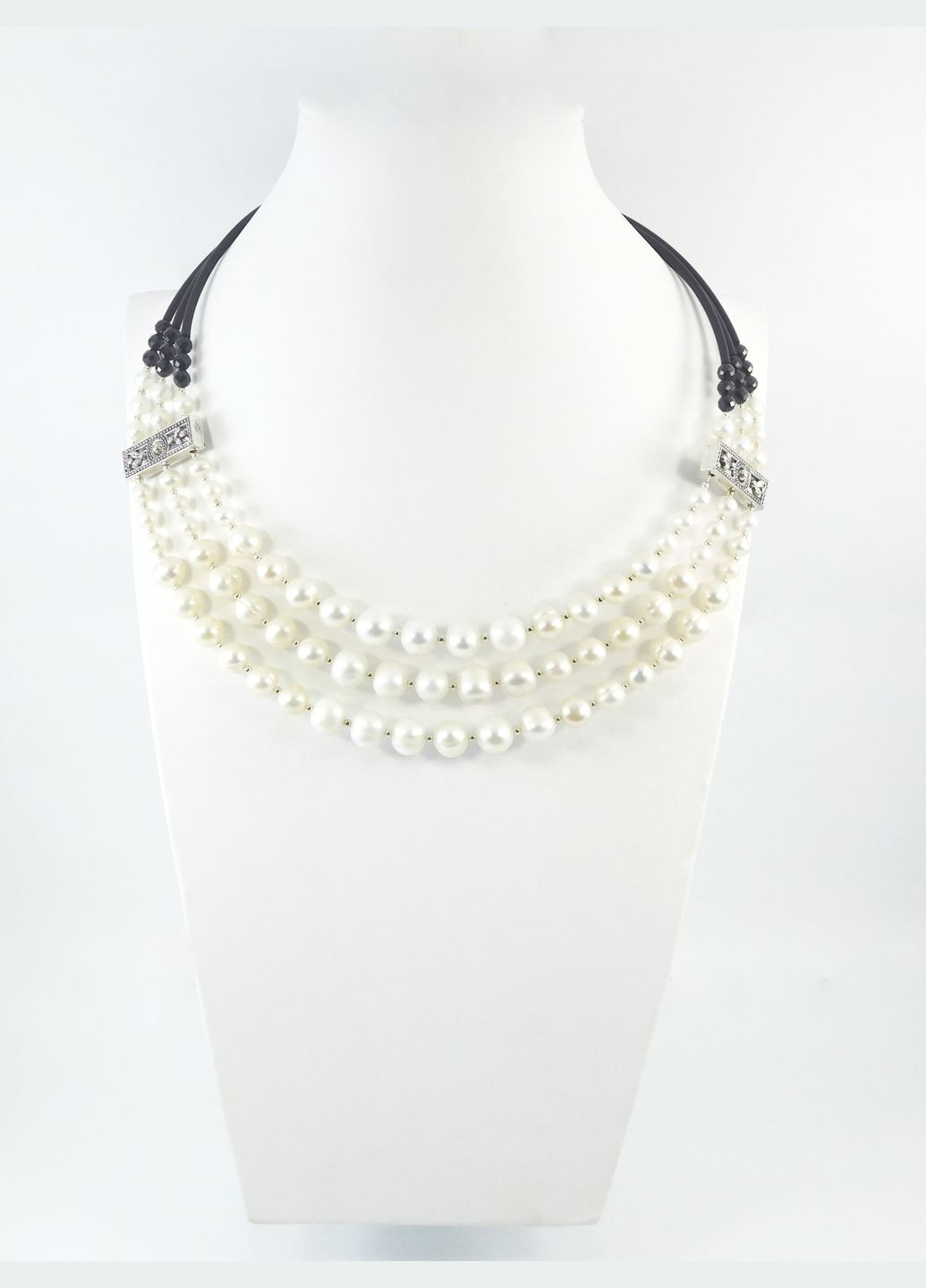 Эксклюзивное ожерелье "Prima donna" 3 рядное Жемчуг, Турмалин грань Fursa fashion (322315732)