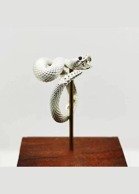 Преміум каблучка срібляста Гримуча Змія з білою тріскачкою і відкритою пащею розмір регульований Fashion Jewelry (289355679)