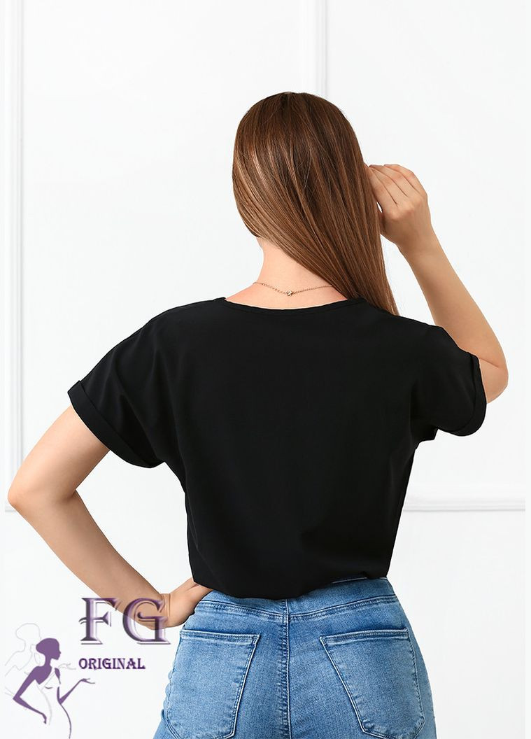 Чёрная летняя блузка футболка свободного кроя Fashion Girl