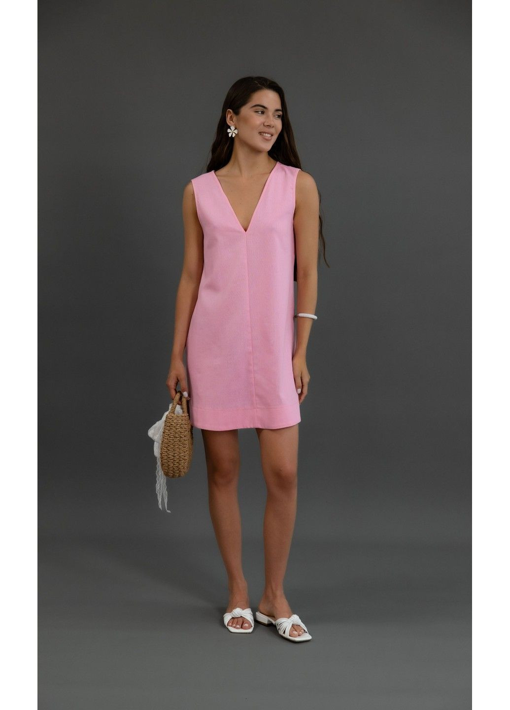 Рожева сукня коротка льон рожева Bessa