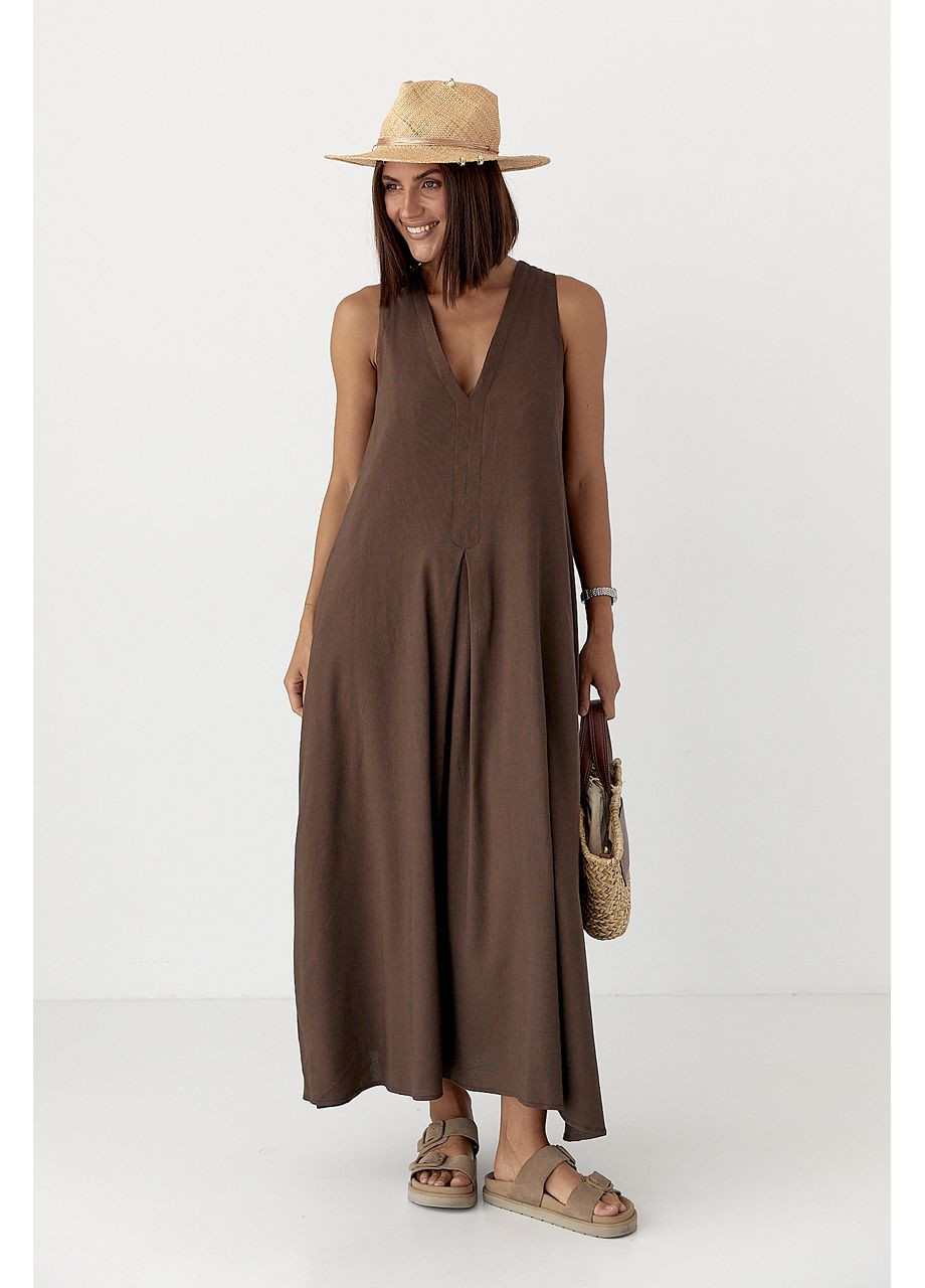 Коричнева ділова жіноча сукня з v-подібним вирізом - лимонний колір Lurex