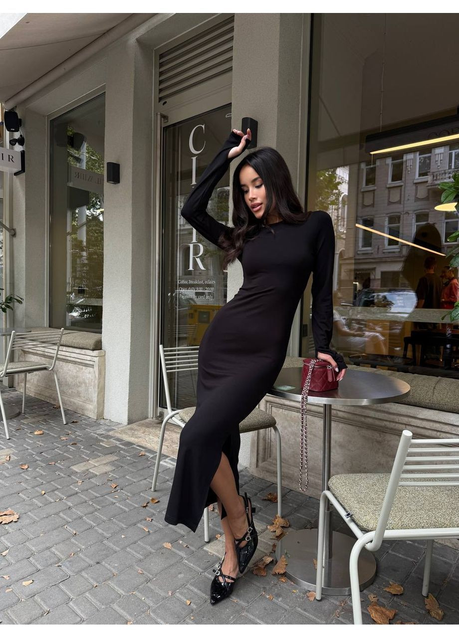 Черное праздничный, повседневный, деловое женское платье No Brand однотонное