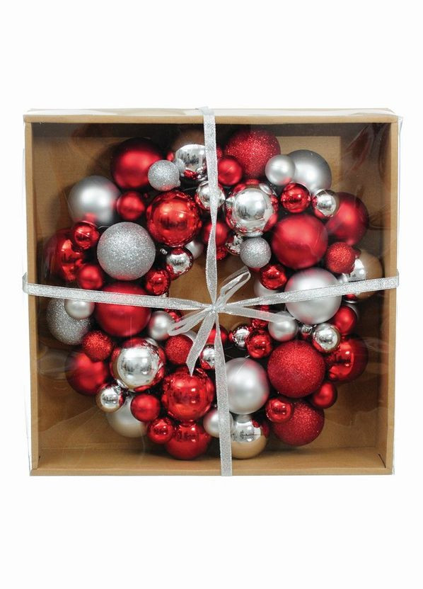 Декоративний вінок, 34 см, з кульок, пластик, мікс кольорів: червоний і срібло Jumi (329407405)