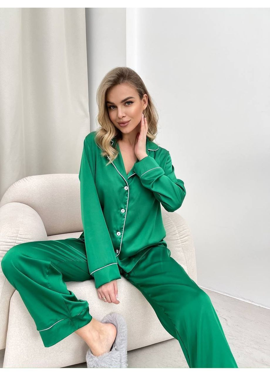 Зелена всесезон піжама жіноча шовкова сорочка + брюки Style Point