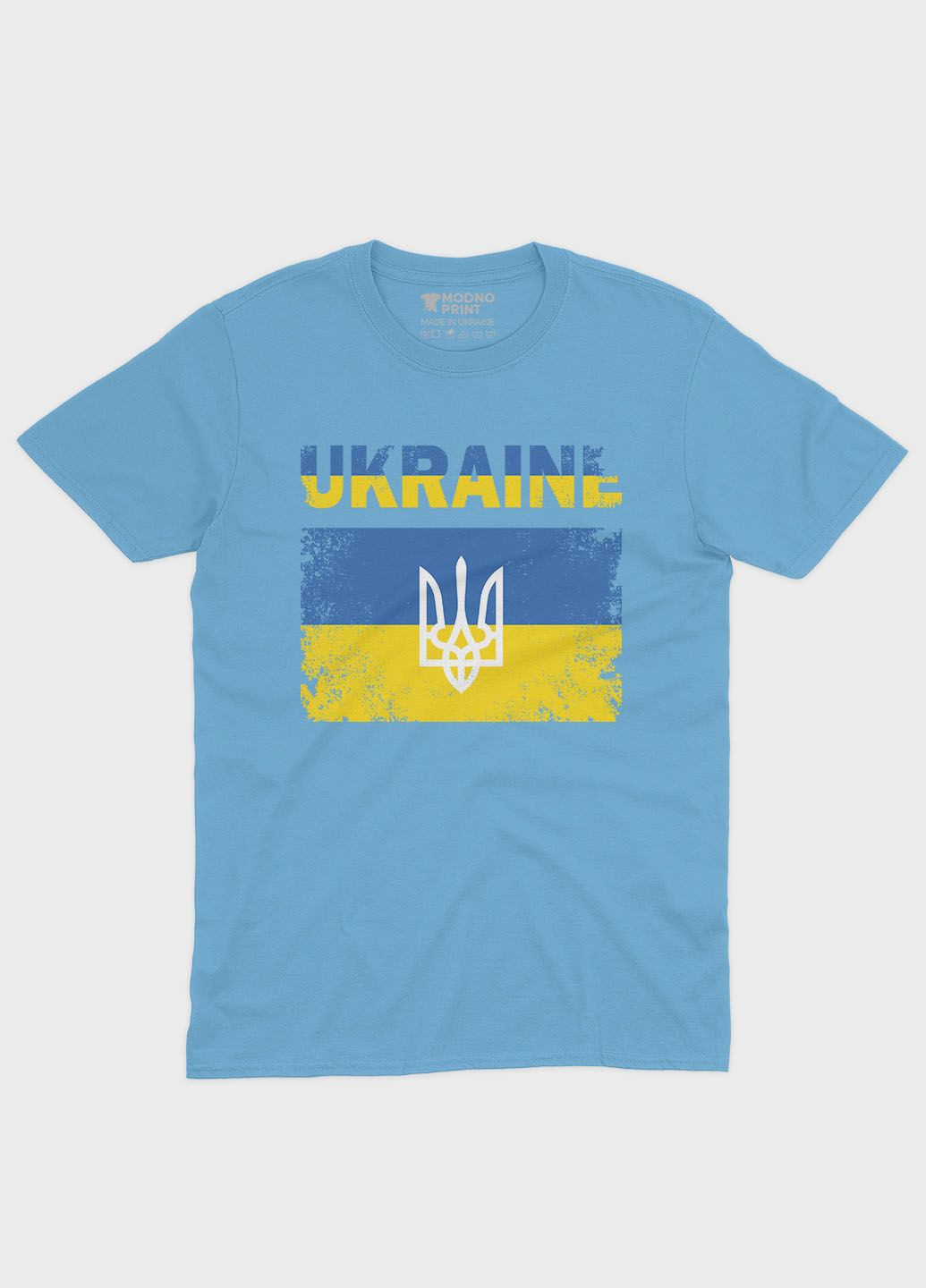 Блакитна літня жіноча футболка з патріотичним принтом ukraine (ts001-2-lbl-005-1-044-f) Modno