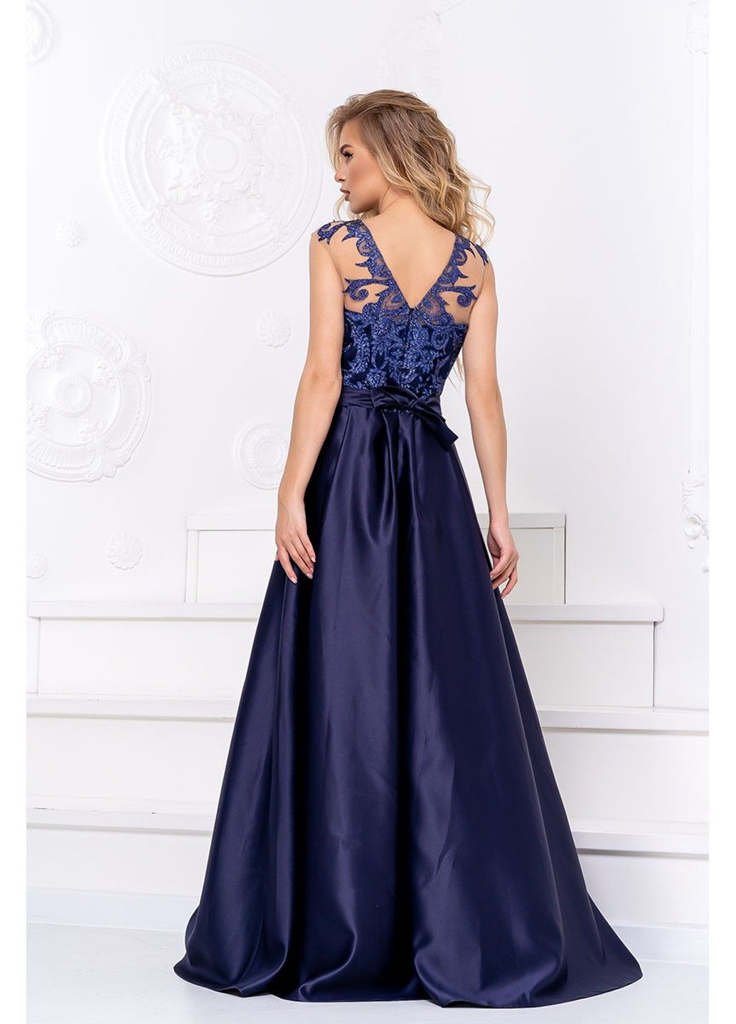 Темно-синее вечернее платье атлас глиттер 20018 синее Tanita-Romario