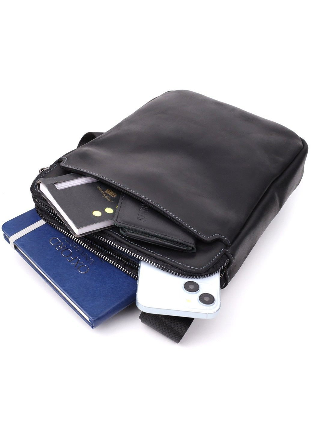 Практична чоловіча сумка через плече з вінтажної натуральної шкіри 20870_1 Чорний Shvigel (362971699)