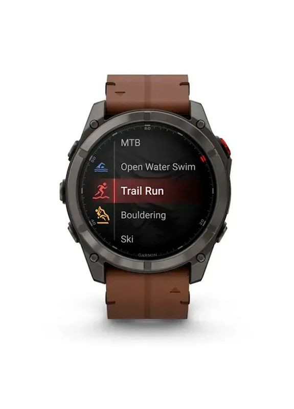 Смарт-годинник Смарт-годинник Fenix 8 Pro (51 mm) AMOLED Sapphire, титан Carbon Gray DLC із каштановим шкіряним ремінцем Garmin (361109361)