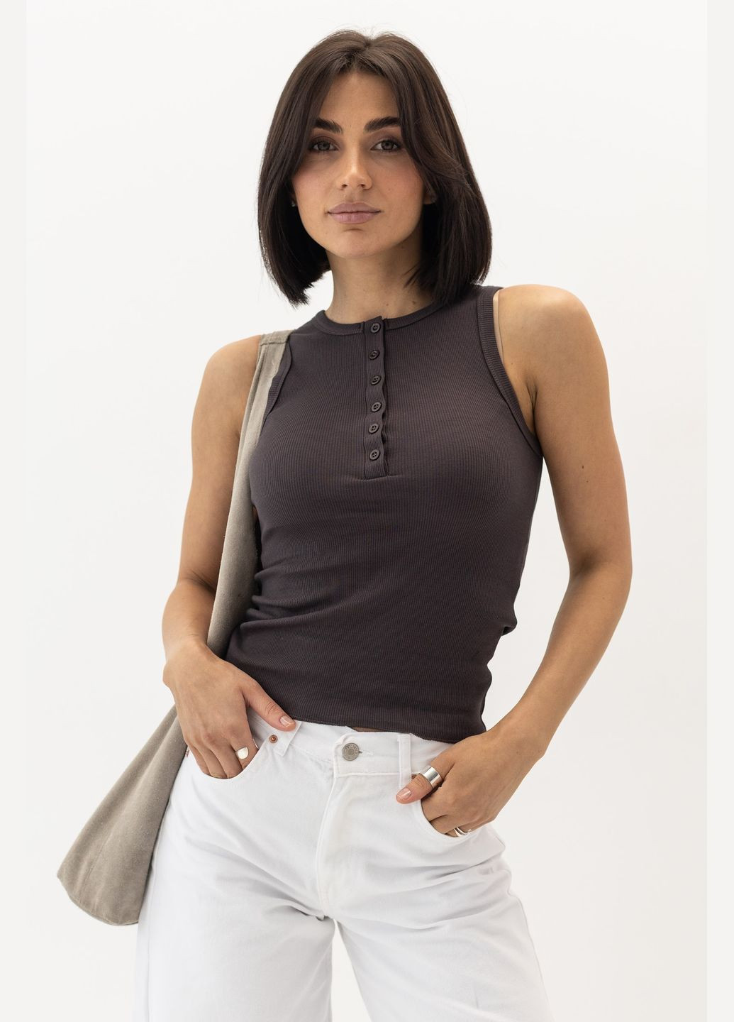 Майка в рубчик на пуговицах Lurex — 324828134