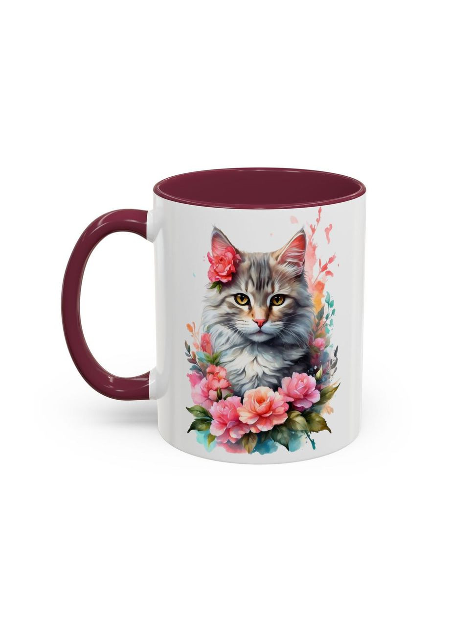 Чашка з котиком і квітами «Happy Birthday» 330мл No Brand (368671839)