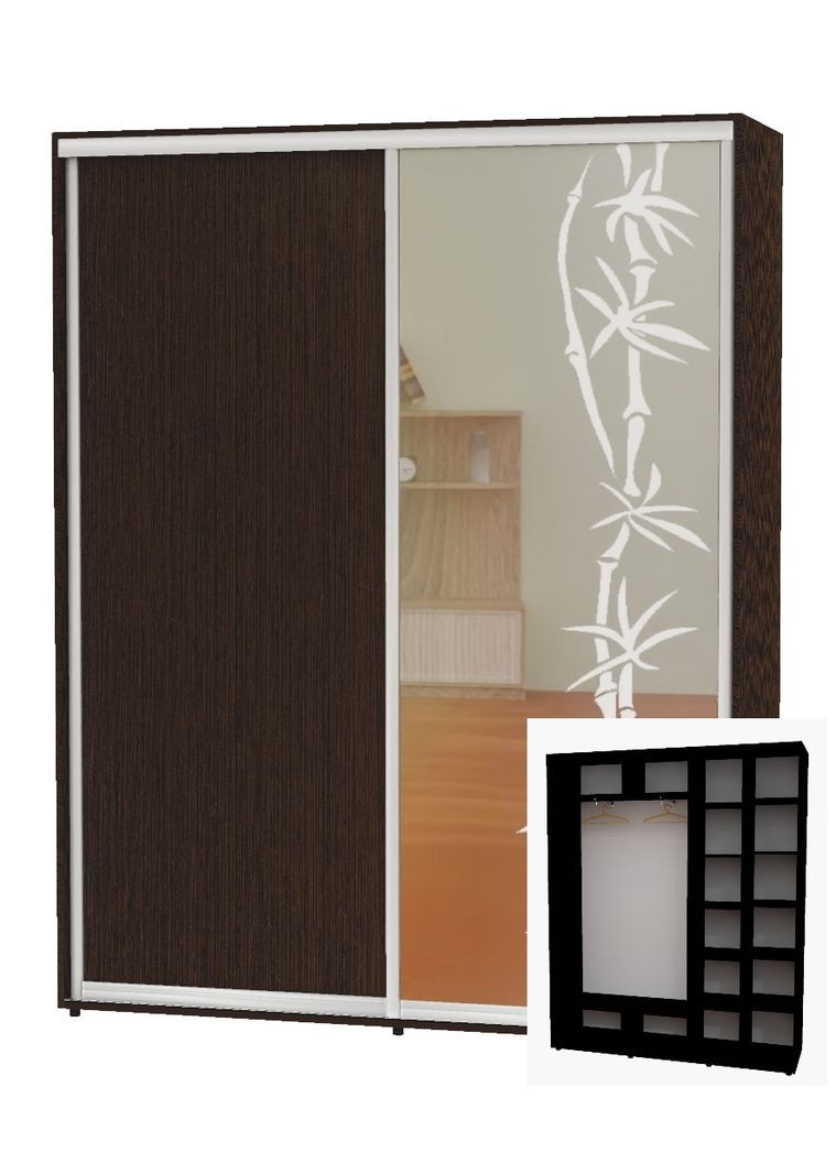 Шафа-купе дводверна 200*45*250 Венге магія ДСП/Дзеркало з піскострумним малюнком Алекса (360469888)
