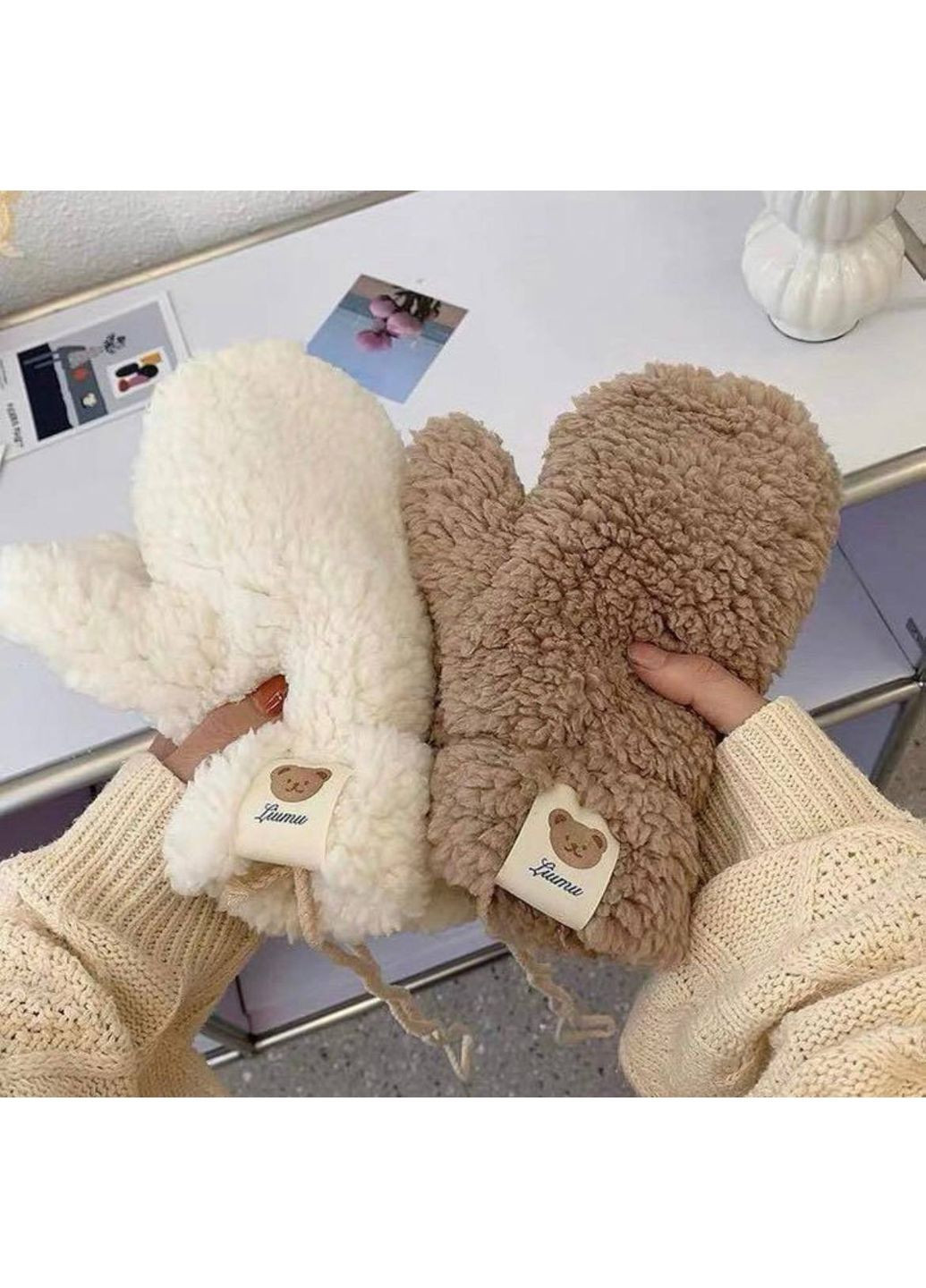 Теплые мягкие рукавицы с плюшевой текстурой No Brand (372853466)