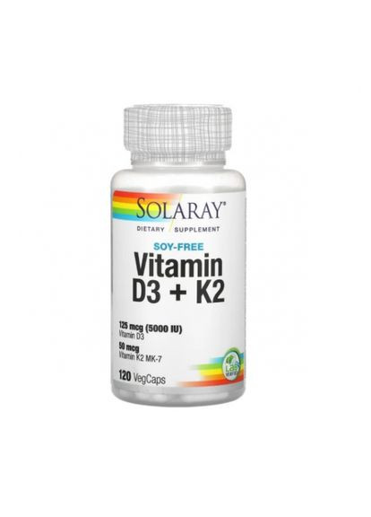 Вітамін Д3 и К2, Vitamin D3 & K-2,, без сої, 120 капсул (SOR-57445) Solaray (266799165)