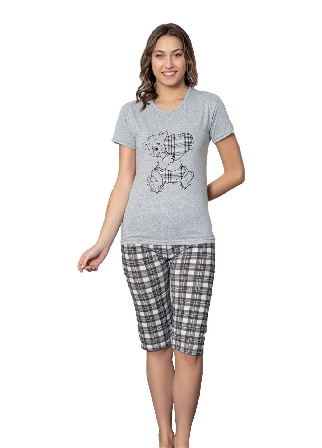 Сіра піжама бавовна футболка + капрі Ruyam