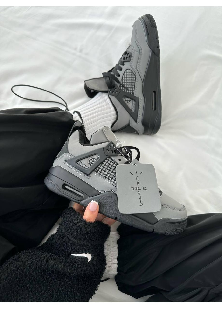 КРОССОВКИ ЖЕНСКИЕ NIKE AIR JORDAN 4 X CACTUS JACK GREY BLACK НАЙК АИР ДЖОРДАН No Brand серые демисезоны (368647187)