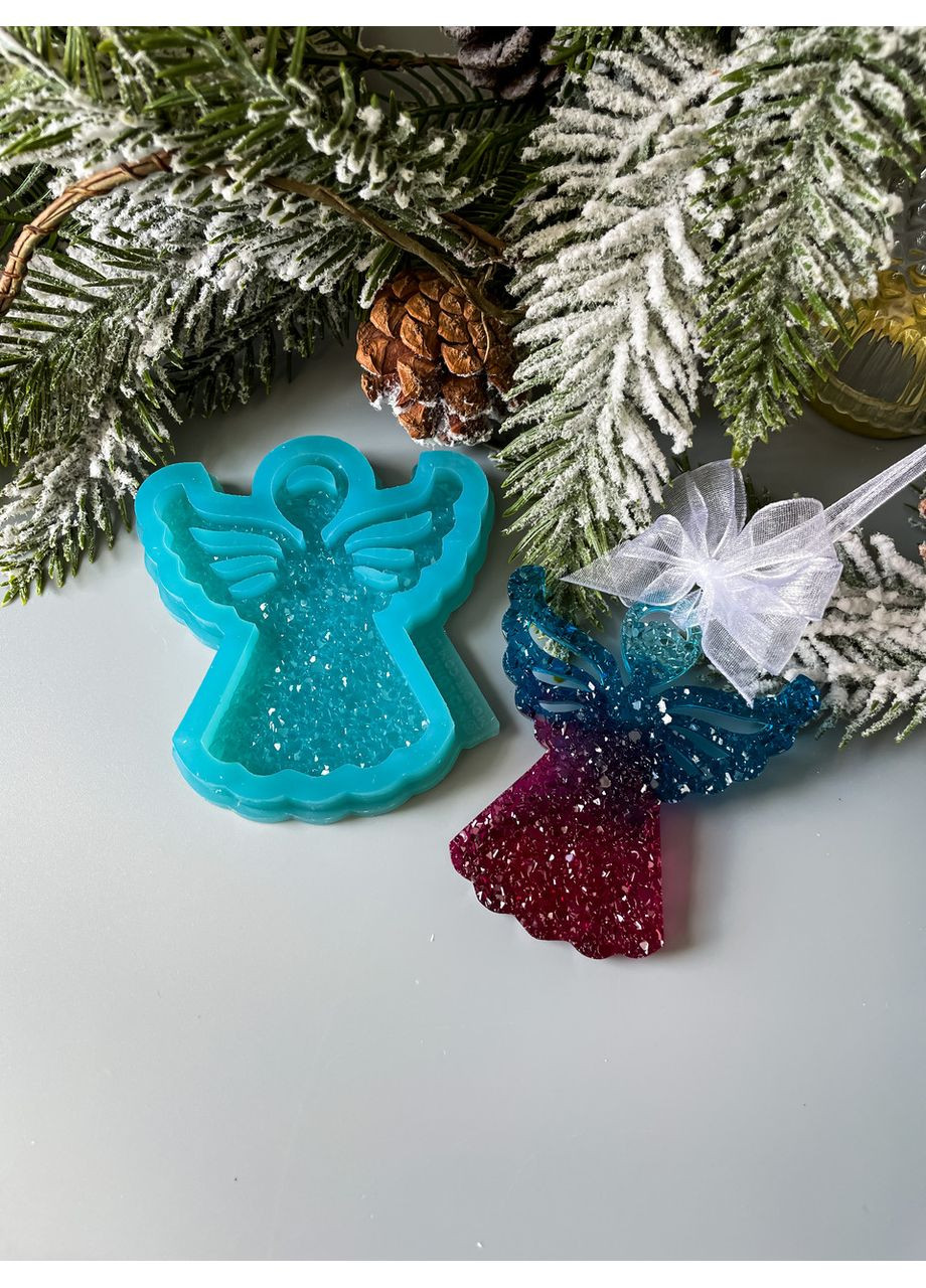 Молд кристалічний Янгол із широкими прорізами форма для новорічних іграшок на ялинку силіконова форма для епоксидної смоли No Brand (370566923)