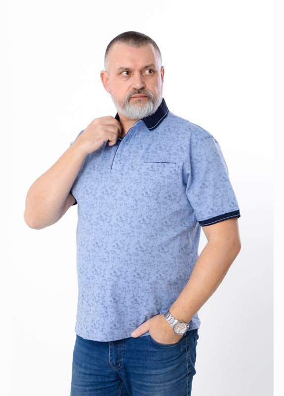 Голубая футболка мужская поло (батал) (p-16543) Носи своє