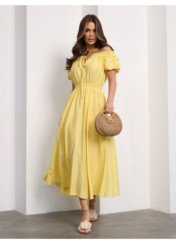 Комбінована сукня 15185 жовта ISSA PLUS однотонна
