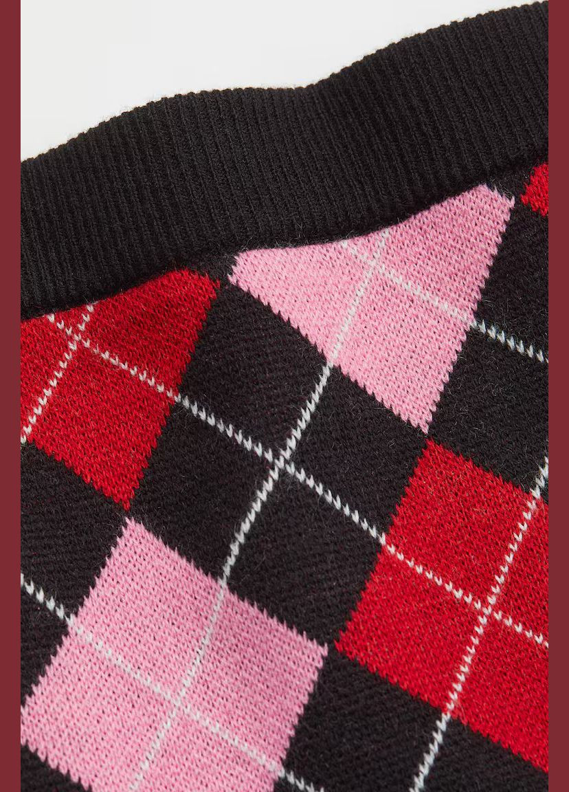 Разноцветная в клетку короткая юбка из мягкой жаккардовой вязки -м H&M