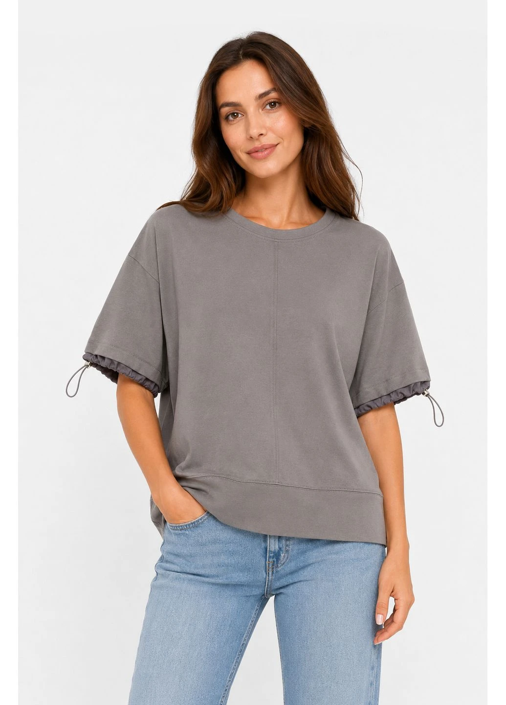Футболка женская однотонная серого цвета Let's Shop - (399737157)