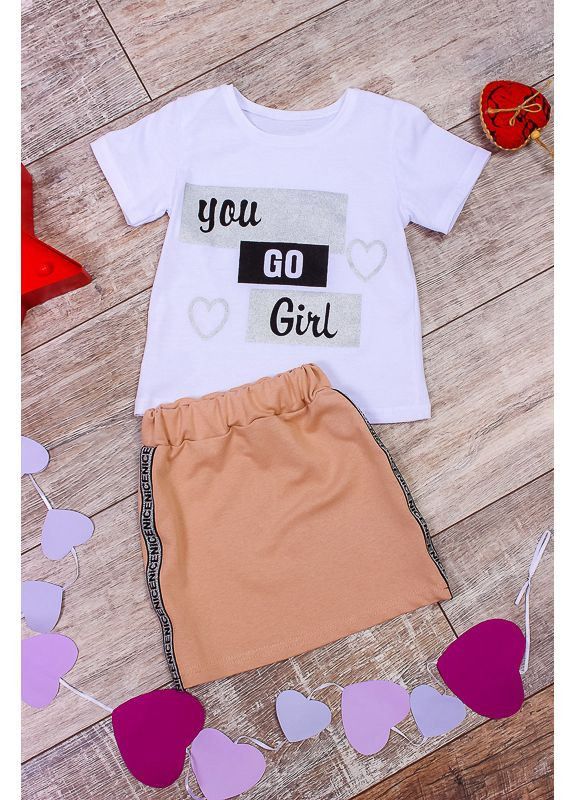 Коричневый летний комплект для девочки (юбка+футболка) (p-4788) Носи своє