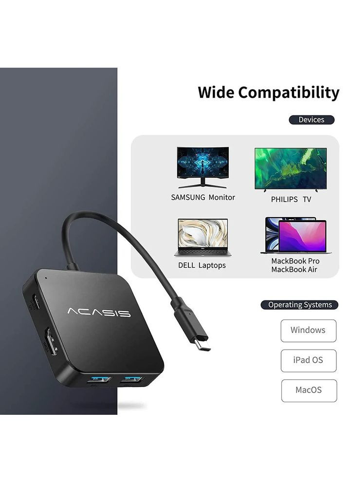Хаб, док-станция 6 в 1 USB-C Hub AC-HC31 Hub Хаб для передачи данных до 10 Гбит/с USB C HDMI 4K@30Hz Acasis (351372060)
