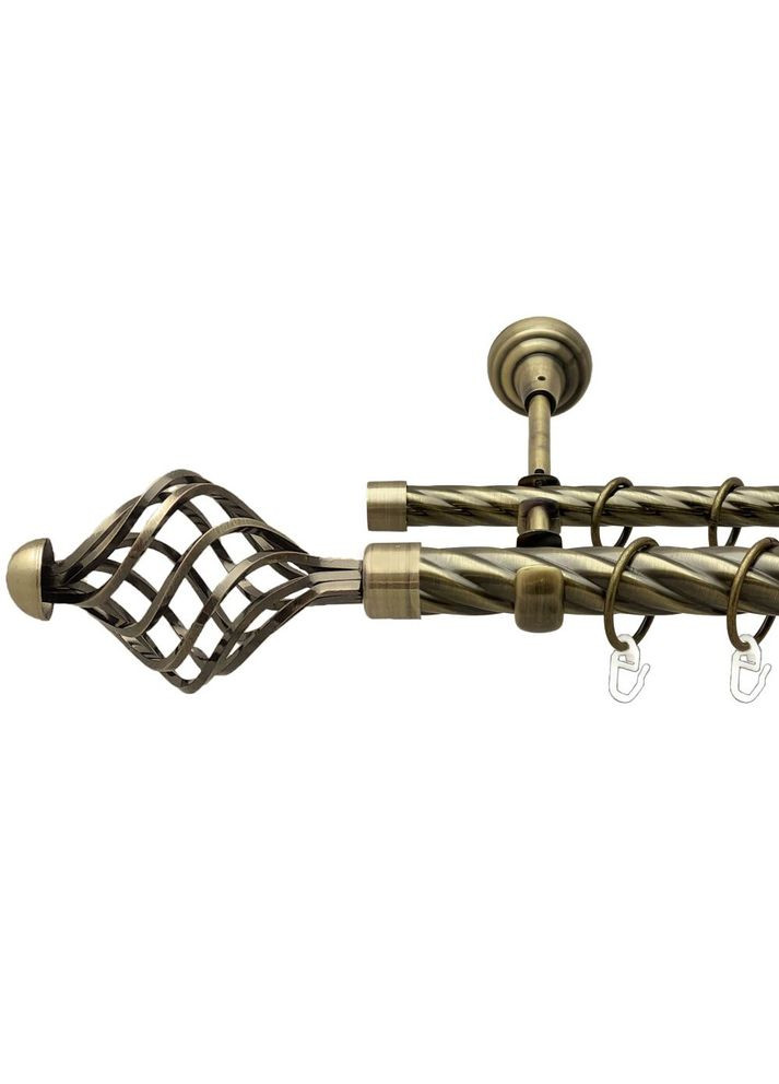 Карниз Арезо металевий дворядний відкритий скручена труба Антик 25\16 мм 300 см (00-00018036) ORVIT (300691823)