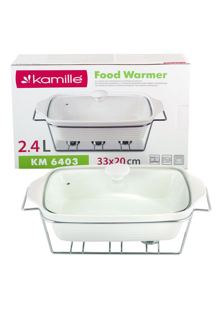 Марміт керамічний 2.4 л зі скляною кришкою та металевою підставкою KM-6403 Kamille (371898448)
