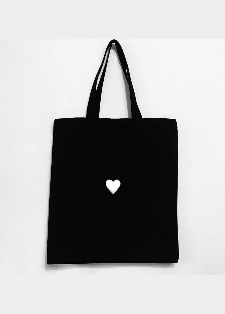 Еко сумка шопер чорний з принтом "Сердечко" Handmade (292713846)