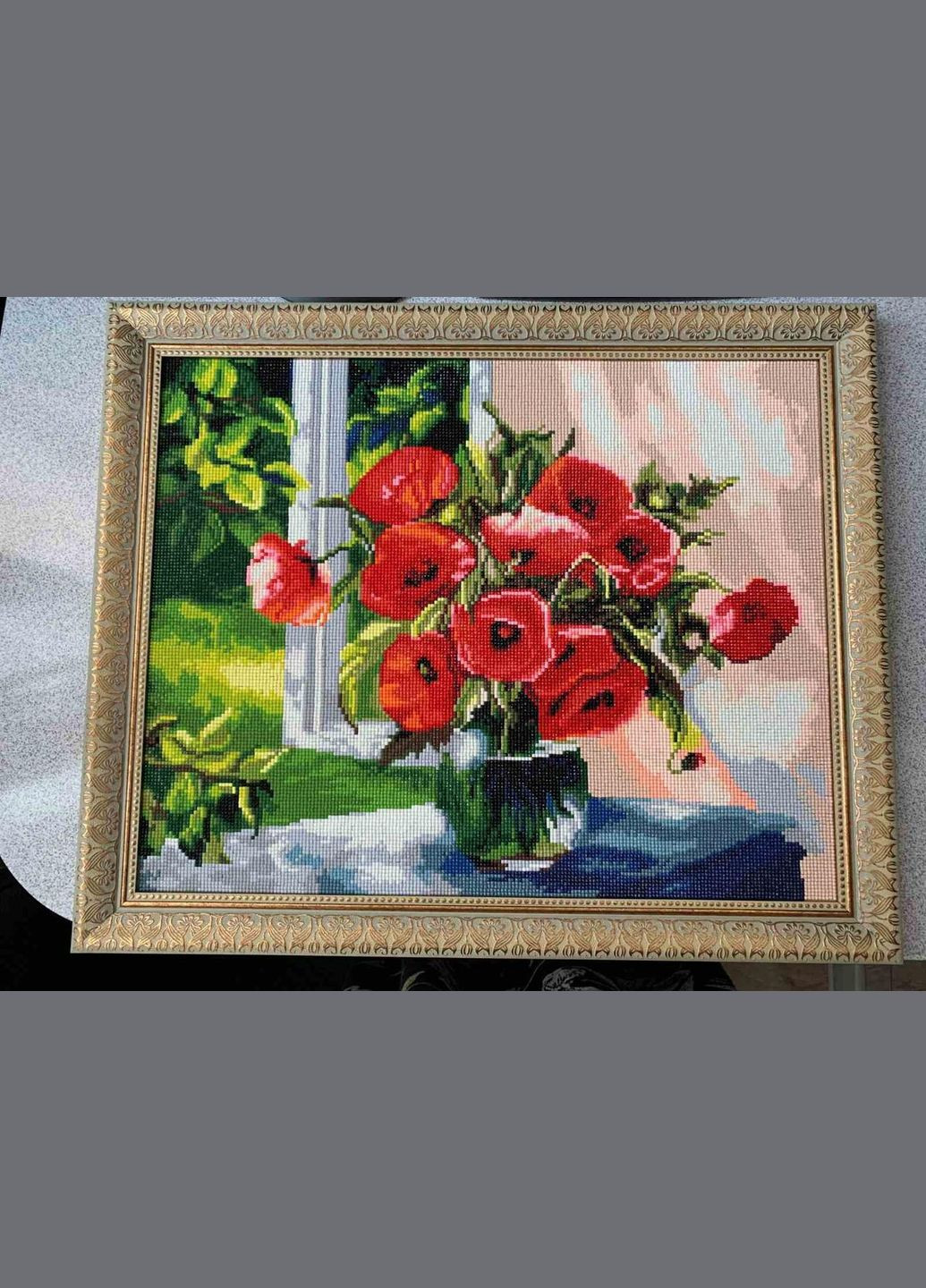 Набір алмазної мозаїки 40х50 Маки на підвіконні SP058 ColorArt (299772444)