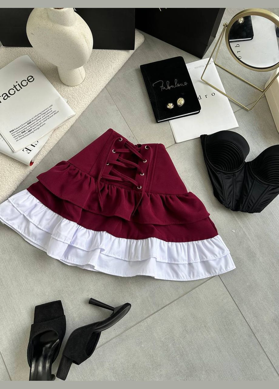 Бордовая офисная, повседневная, праздничный юбка No Brand