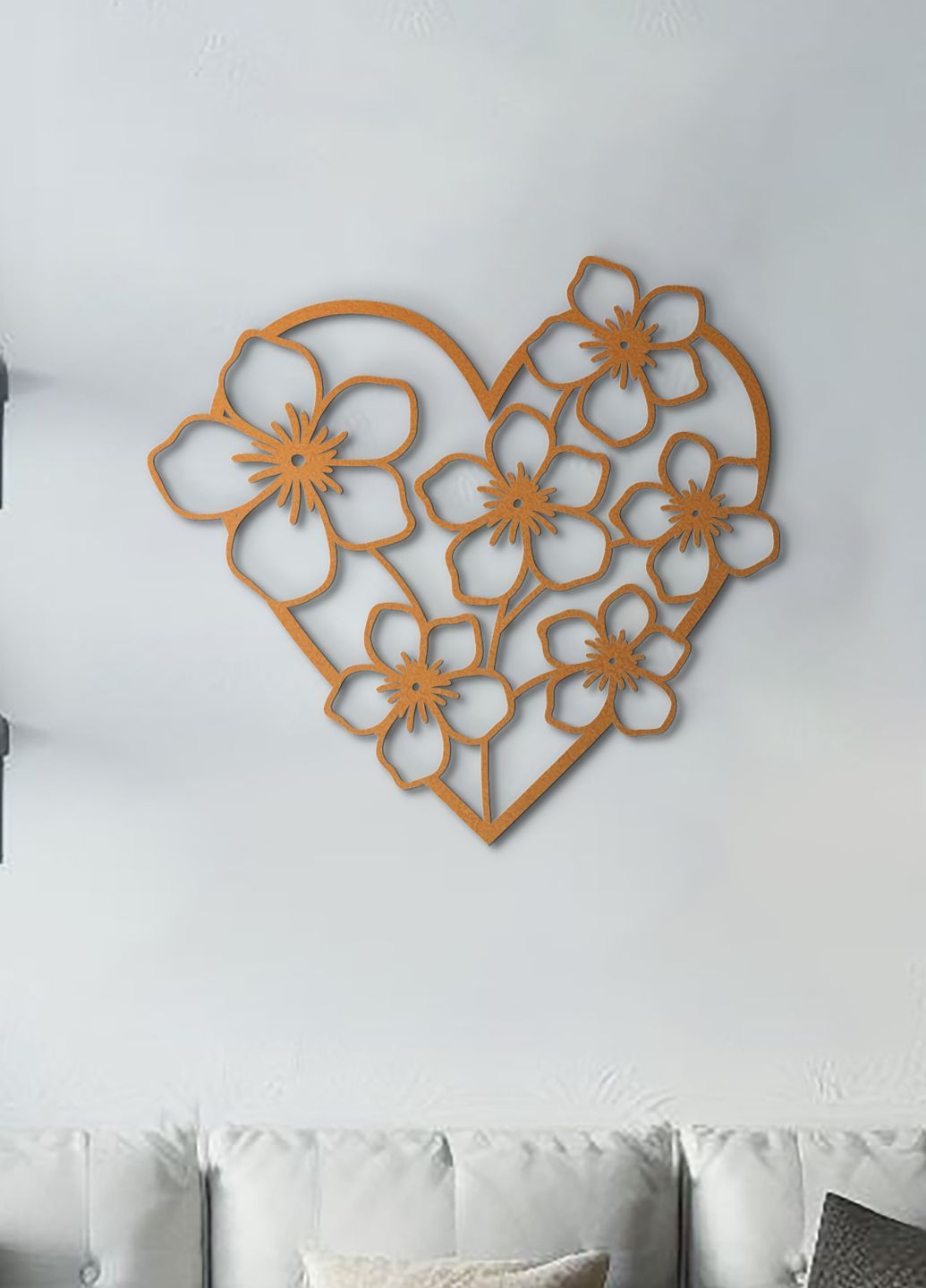 Деревянная картина на стену в спальню, декоративное панно из дерева "Цветочное сердце", стиль лофт 60х65 см Woodyard (292112822)