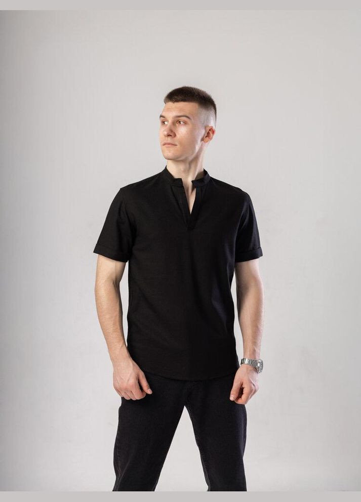 Чоловіча сорочка без гудзиків чорна короткий рукав No Brand (341306121)