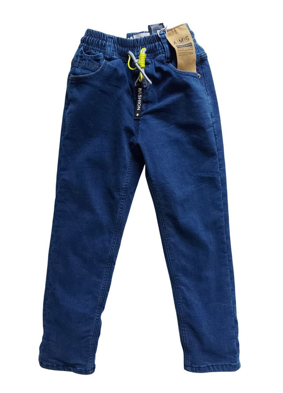 Синие зимние джинсы для мальчиков подростков на велюре синие на резинке. Dola Elvin