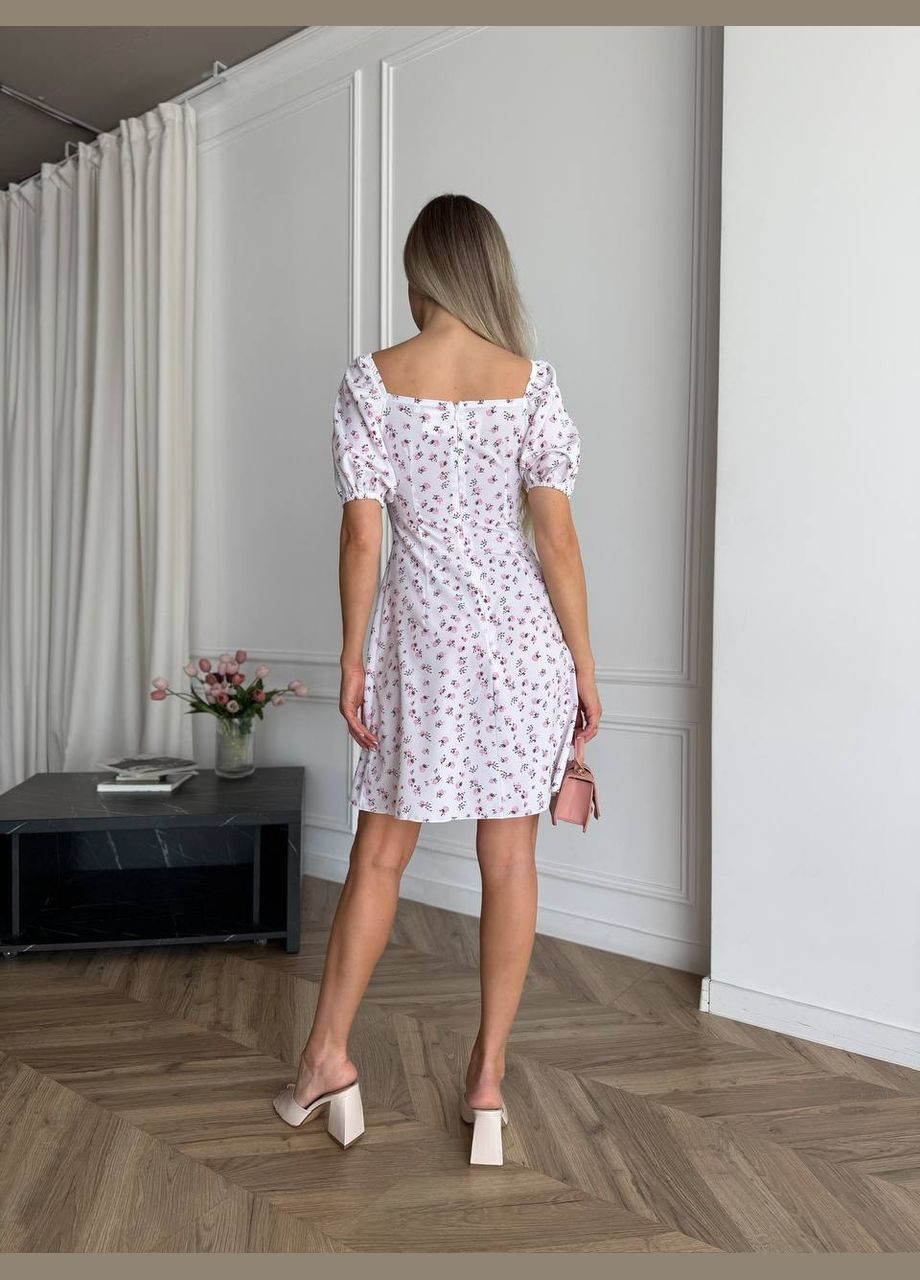 Білий ніжна літня сукня біла в рожевому квітковому принті та коротким рукавом No Brand з квітковим принтом