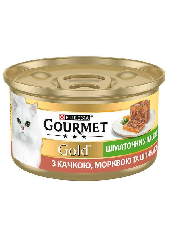 Консервированный корм с уткой, морквью и шпинатом для взрослых котов (террин) Gold - 85 г Gourmet (327069282)