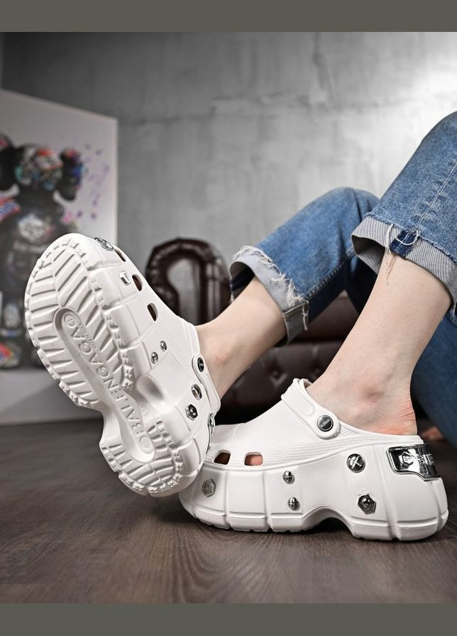 Женские кроксы на платформе meetal white No Brand белые лето (346052545)