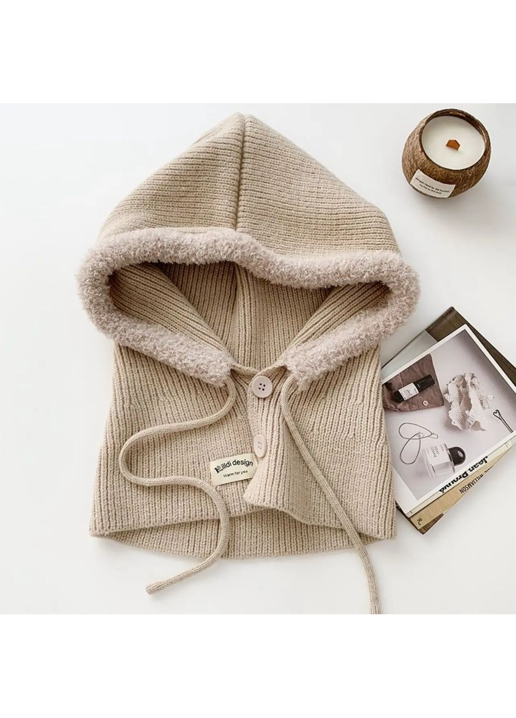 Капор жіночий теплий 1177 бежевий No Brand Капор (367268804)