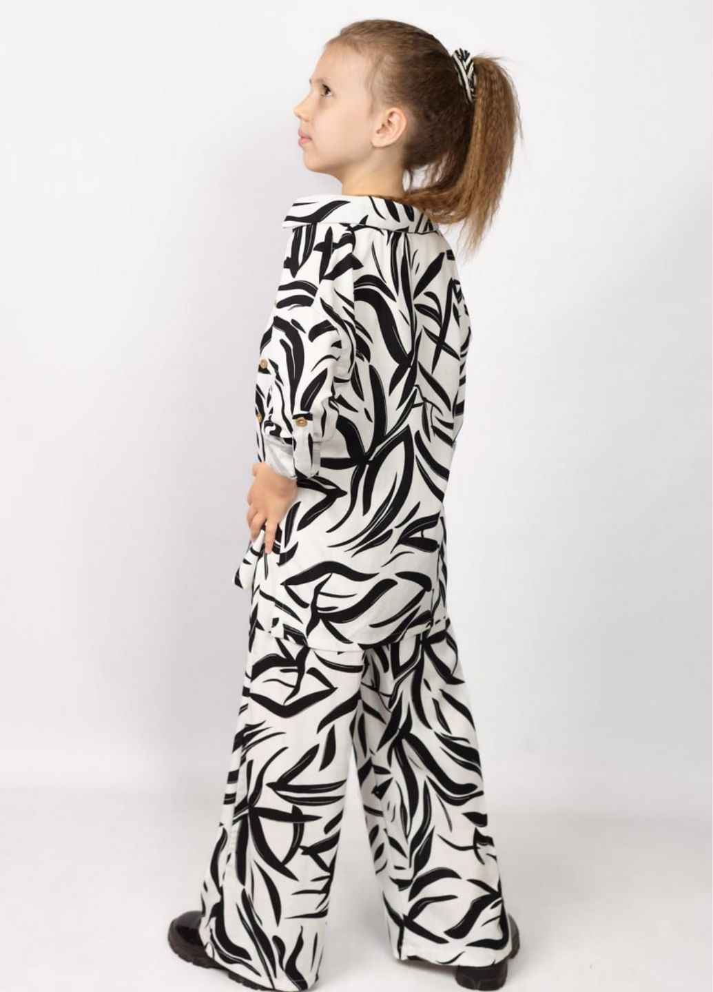 Черно-белый летний костюм тройка с лонгслив с рубашкой, тройка, брючный Suzie