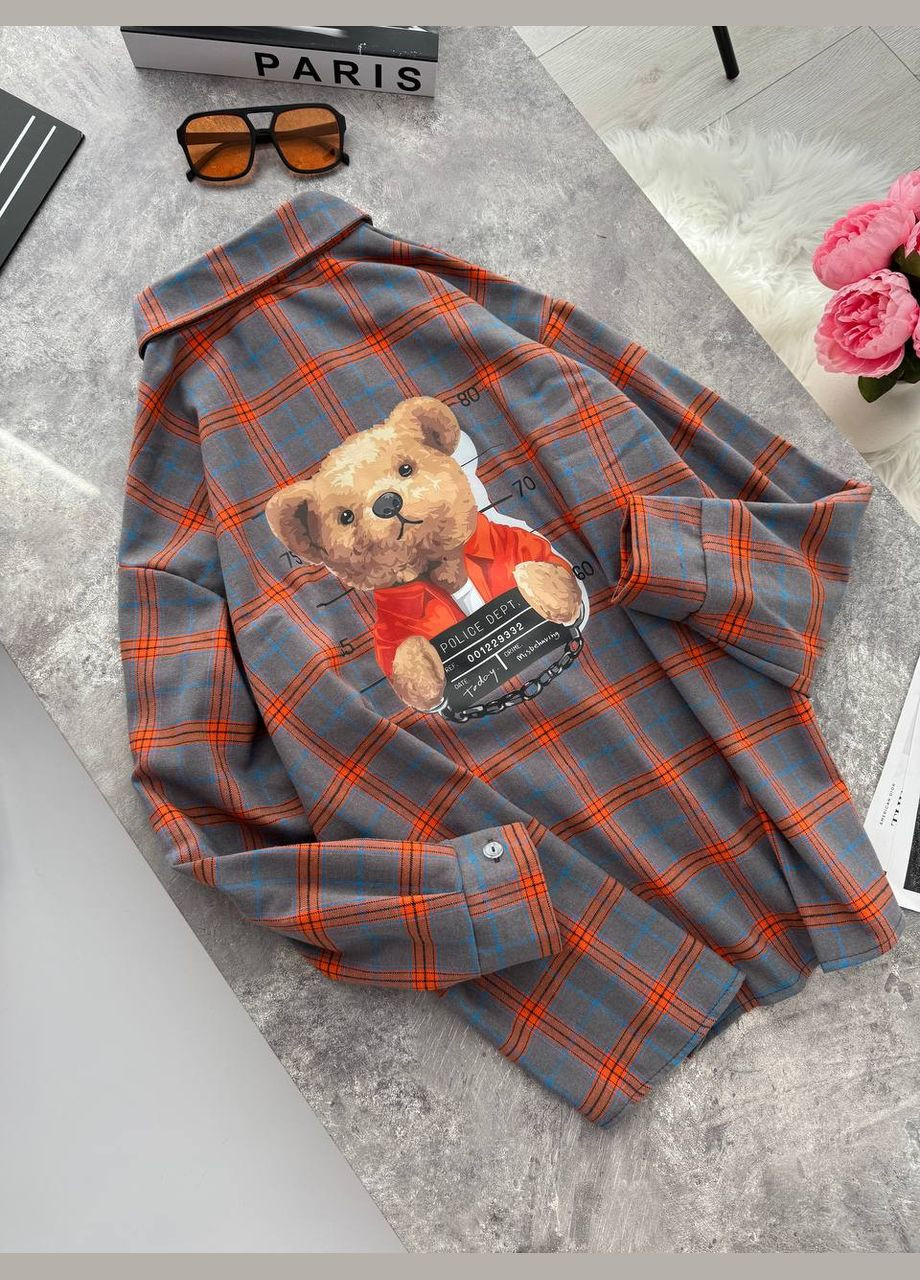 Серая повседневный рубашка в клетку Україна с длинным рукавом