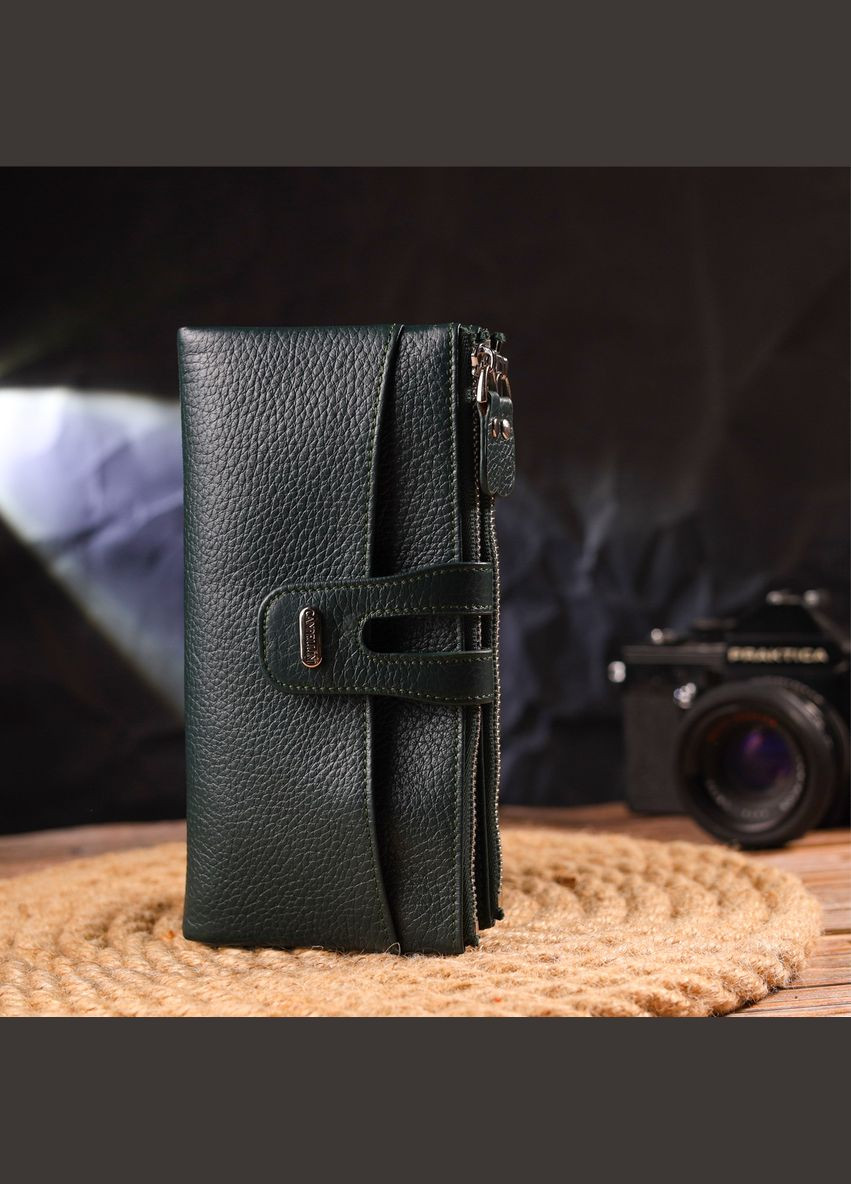 Вместительный кошелек из натуральной зернистой кожи зеленый 19х9,5х1,5 см 21633 Canpellini (329195989)